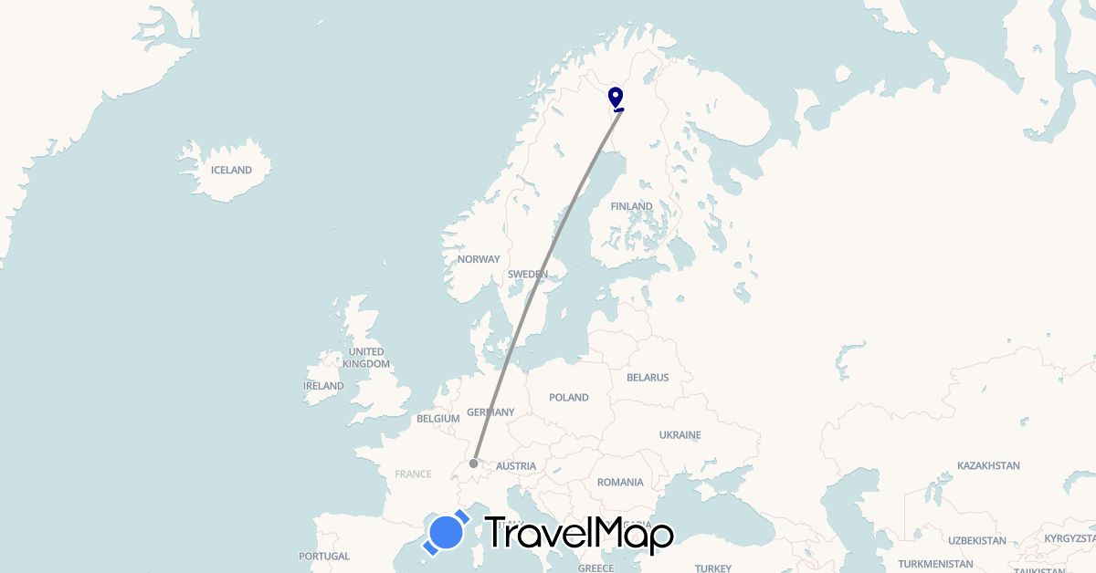 TravelMap itinerary: driving, plane in Switzerland, Finland (Europe)